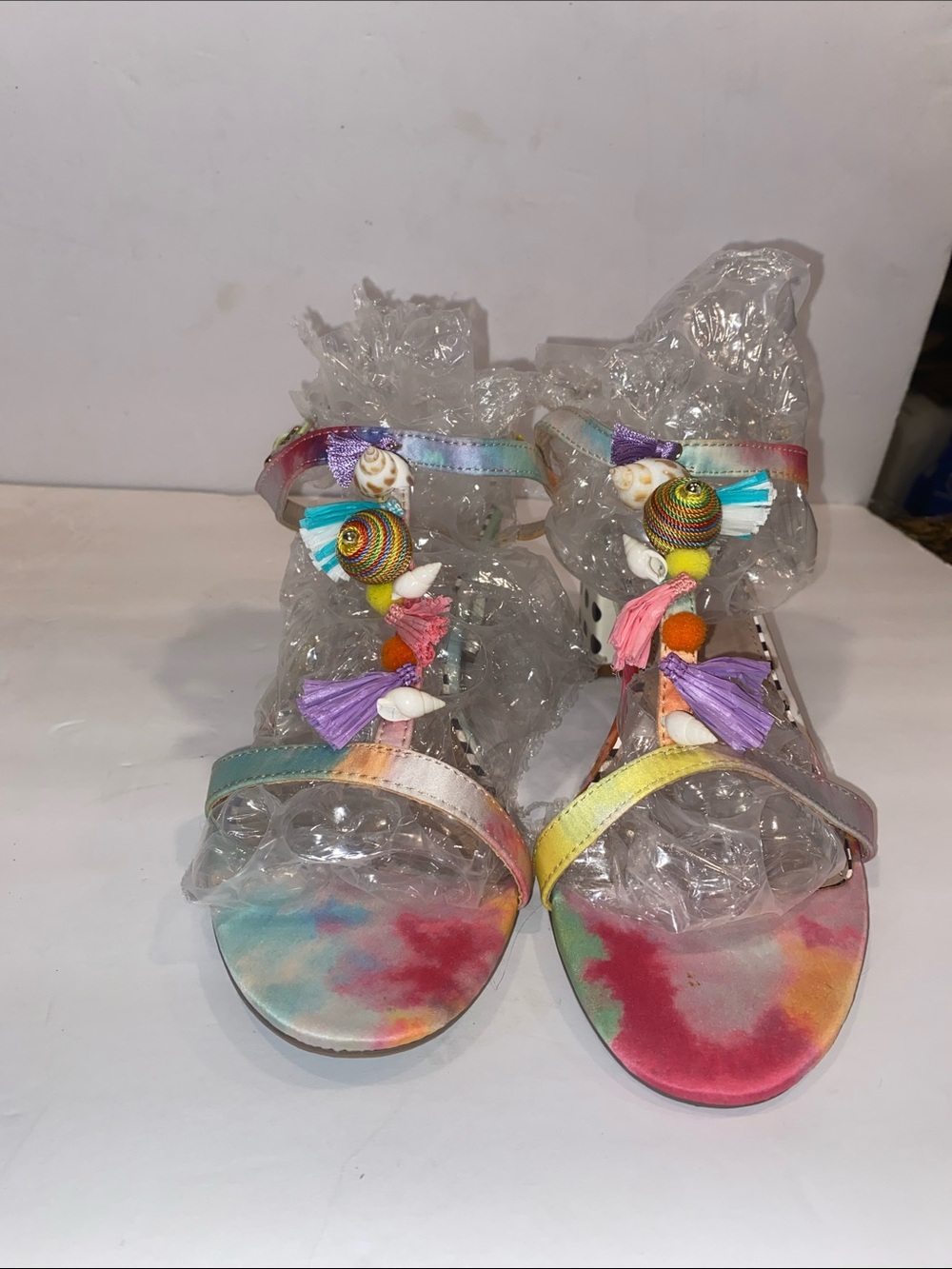 Kids Multicolor Tie-Dye Beaded Tassel Sandals (9.5)